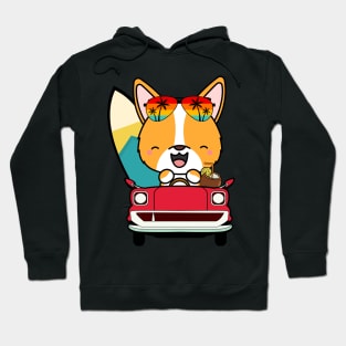 Surfer corgi driving to the beach Hoodie